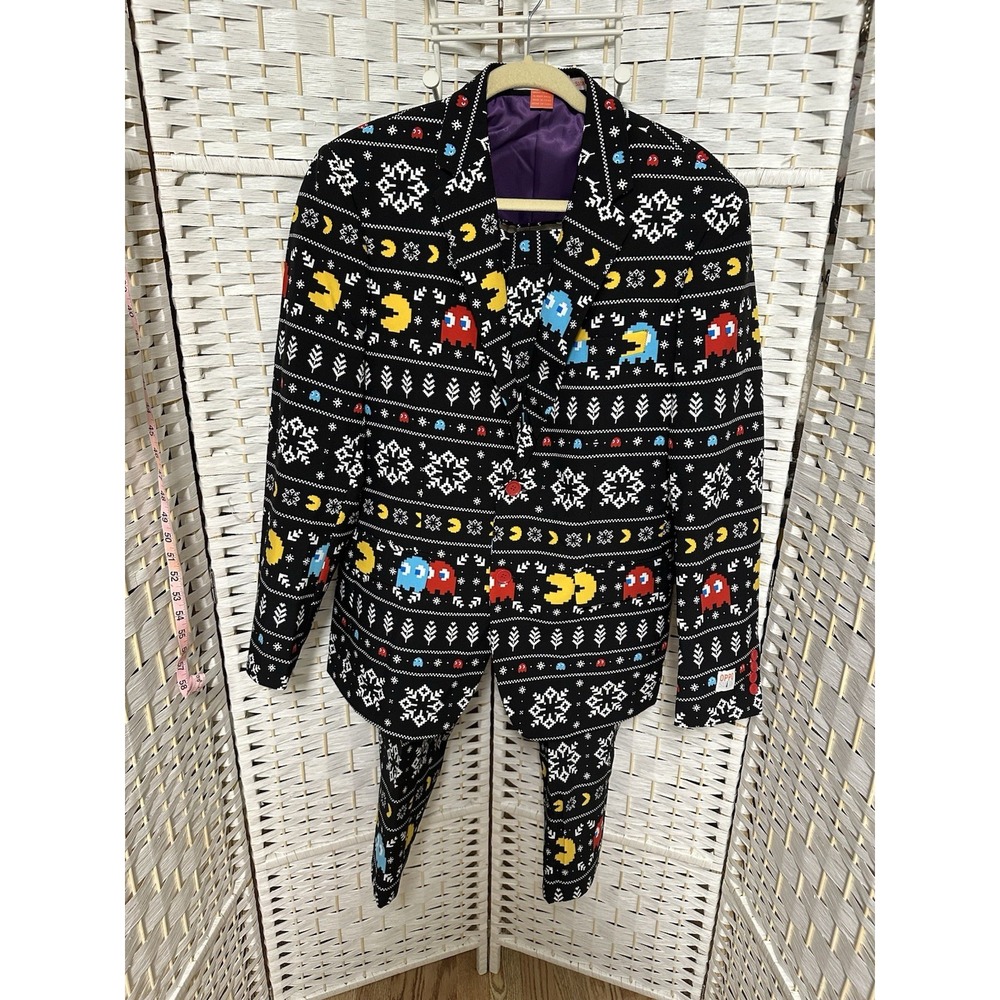 Oppo Suits Pac Man Black MultiColored icons 2 piece suit US40 34 Christmas